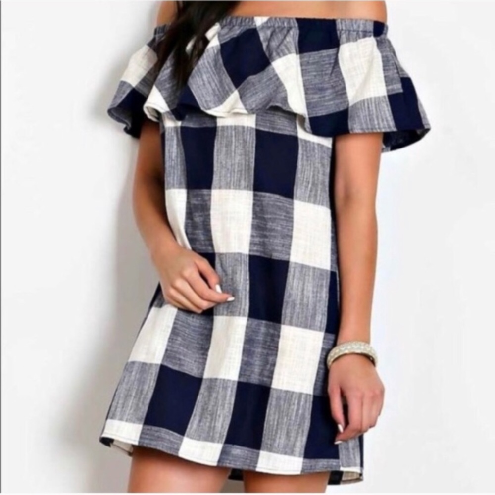 Off the Shoulder Strapless Sun Dress Checkered